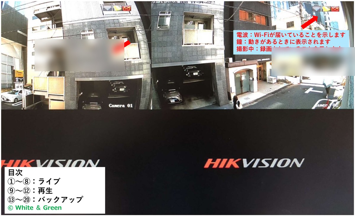 Wi-Fiカメラの4分割表示をダブルクリックして1画面にした録画機の画面