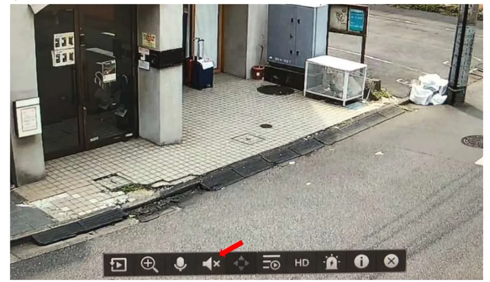 画面中央の下あたりをクリックすると、スピーカーに×が付いたマークが出てきます。